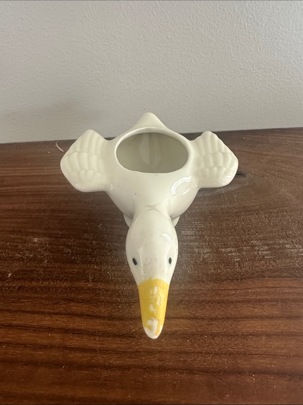 White Ceramic Duck Planter with Yellow Beak